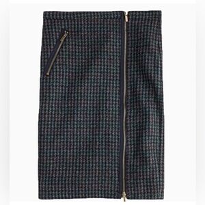 NWT J. Crew Asymmetrical Zip Wool Houndstooth Pencil Skirt